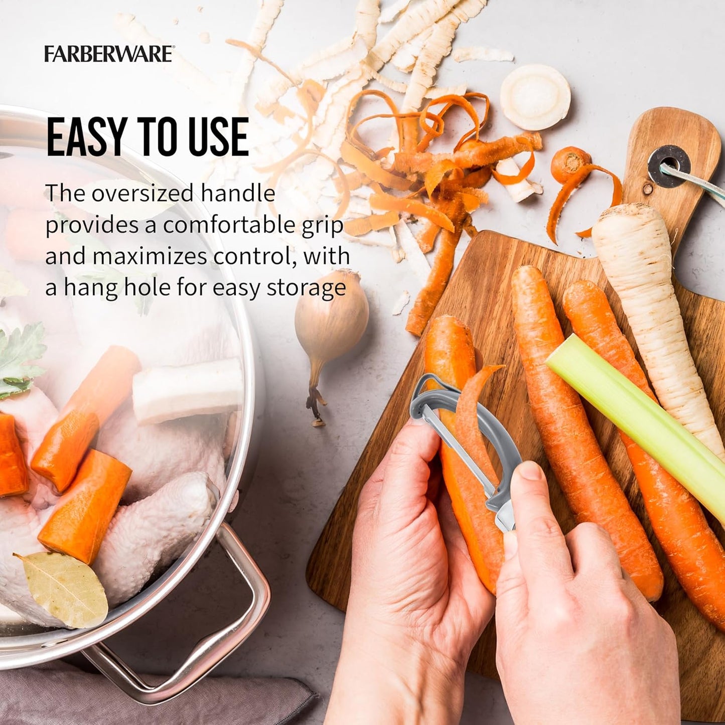 Farberware Pro2 Vegetable Peeler, Euro Peeler with Razor-Sharp Stainless Steel Blade, Swivel Peeler for Potatoes, Fruits, and Vegetables, Built-In Bud Remover, Dishwasher Safe