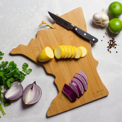 Totally Bamboo North Carolina State Shaped Cutting Board and Charcuterie Serving Platter with Artwork by Summer Stokes, Includes Hang Tie for Wall Display 18" x 8" x 5/8" - Colors B