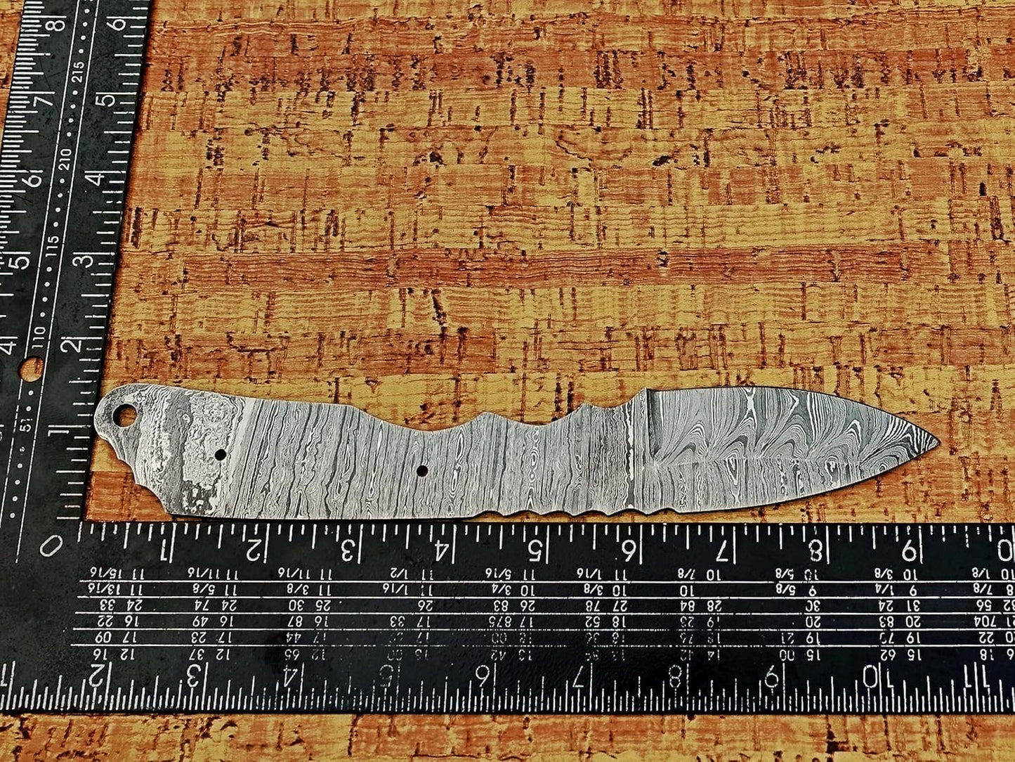 knife making rain drop pattern Damascus steel blank blade, 10.5 inches long hand forged straight back skinning knife, hunting knife, 4.5" scale space with 3 Pin and a lace hole, 5.25 inches cutting edge