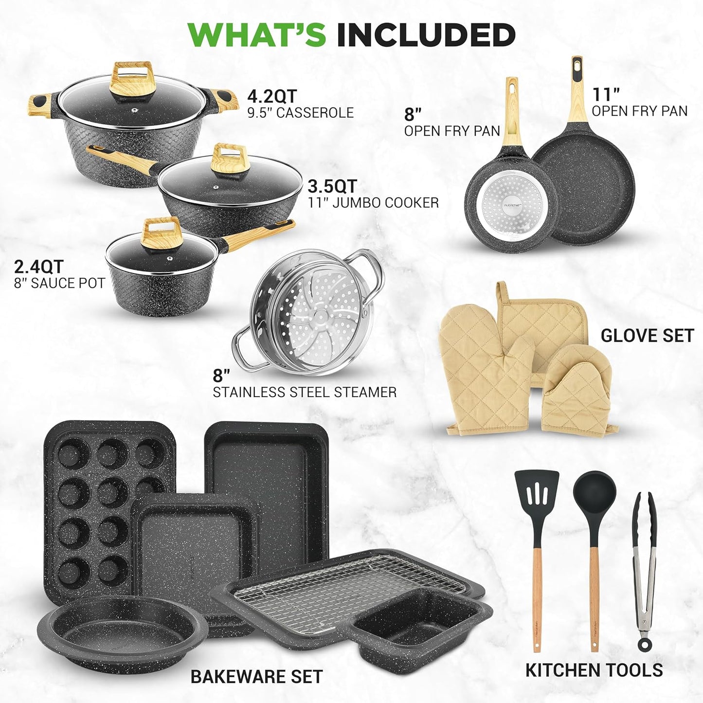 NutriChef 54-Piece Kitchen Cookware Set – Complete Non-Stick Ceramic Pots and Pans Set with Utensils, Bakeware, and Knife Set, Gas, Electric & Induction Compatible, Blush Pink Kitchen Essentials