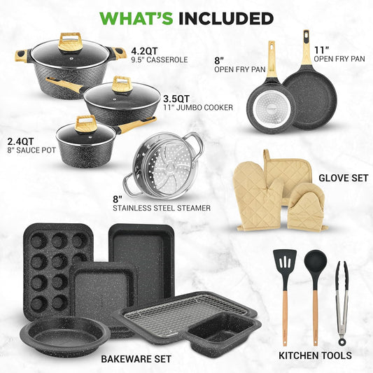 NutriChef 54-Piece Kitchen Cookware Set – Complete Non-Stick Ceramic Pots and Pans Set with Utensils, Bakeware, and Knife Set, Gas, Electric & Induction Compatible, Blush Pink Kitchen Essentials