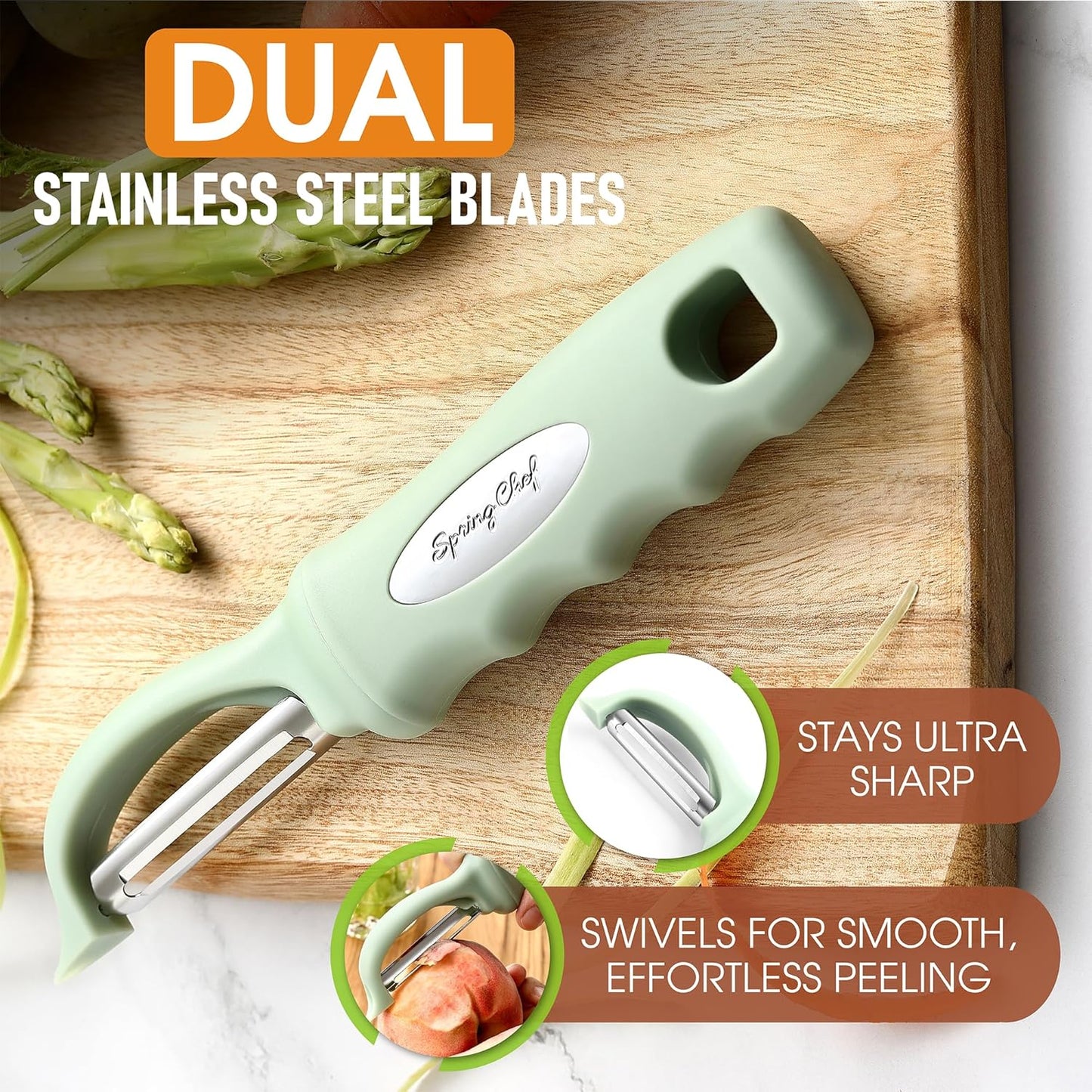 Spring Chef Premium Swivel Vegetable Peeler, Soft Grip Handle and Ultra Sharp Stainless Steel Blades - Perfect Kitchen Peeler For Veggie, Fruit, Potato, Carrot, Apple - Black