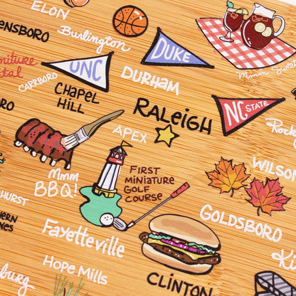 Totally Bamboo Tennessee State Shaped Cutting Board and Charcuterie Serving Platter with Artwork by Fish Kiss, Includes Hang Tie for Wall Display - Colors B