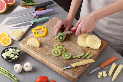 Zyliss Classic 6 Piece Knife Set, Chef Santoku Utility Paring Serrated & Peeling Knives, Stainless Steel 15° Hollow-Ground Blades, Ergonomic Wheat Straw Handles