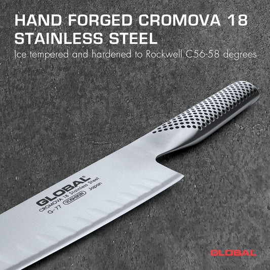 Global 8 inch Hollow Ground Chef's Knife - Lightweight Japanese Stainless Steel, Razor-Sharp Edge, Made in Japan, G-77