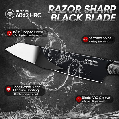 Dream Reach Kiritsuke Chef Knife - High Carbon Steel Sharp Kitchen Knife with Full Tang Handle, Hand Forged Black Cooking Knives for Birthday Mother Father Gift