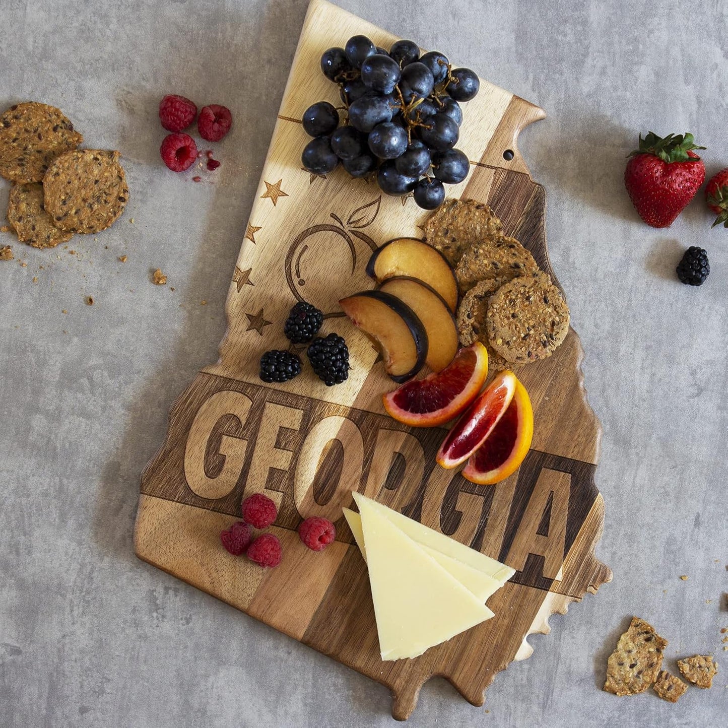 Totally Bamboo Rock & Branch Origins Series New York State Shaped Cutting Board and Charcuterie Serving Tray, Includes Hang Tie for Wall Display