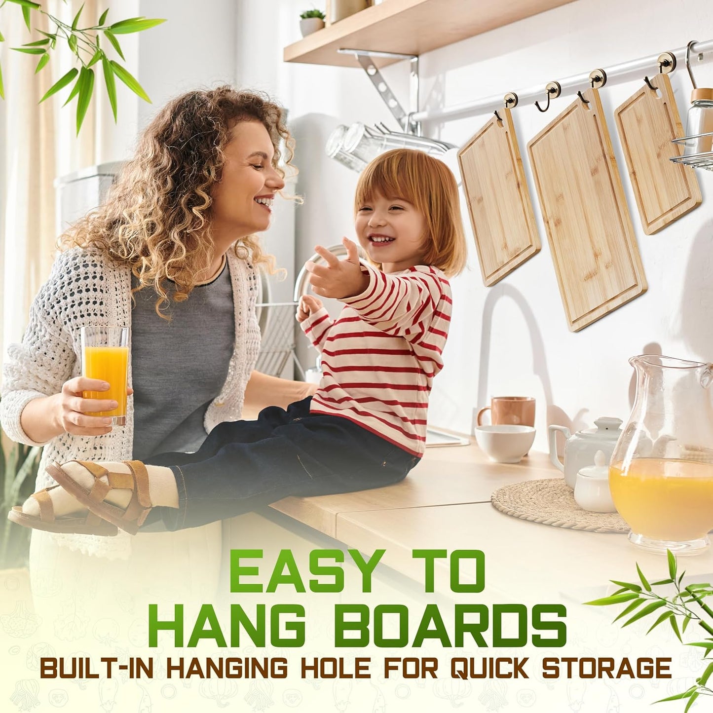 Bamboo Cutting Board Set of 3 (15x10, 12x9, 9x6) – Extra-Thick, Deep Juice Groove Wood Cutting Boards – Knife-Friendly for Kitchen Prep, Carving & Charcuterie – Easy to Clean