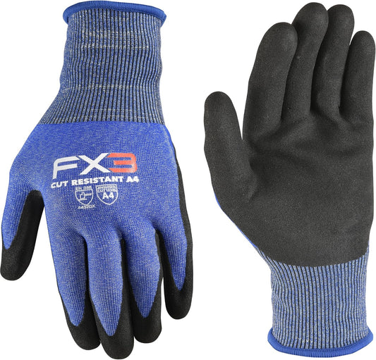 Wells Lamont Men’s FX3 Cut-Resistant Work Gloves, ANSI A4 HPPE Stainless Steel Shell with PU Coated Palm for Grip and Dexterity, Lightweight, Blue