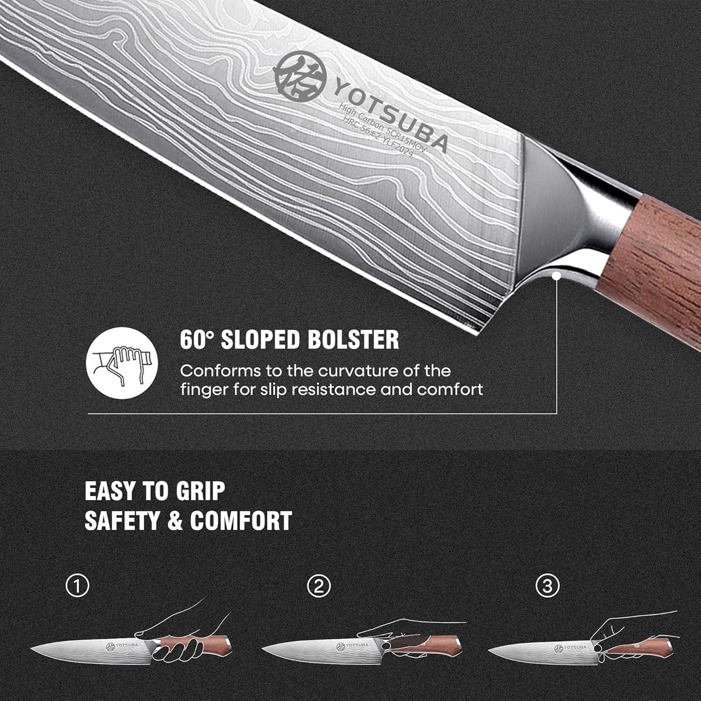 YOTSUBA Carving Knife and Fork Set, Meat Cutting Knife, Razor-Sharp German Stainless Steel Knives Fork Set with Ergonomic Wood Handle, Slicing Knives for Meats, BBQ & Vegetables