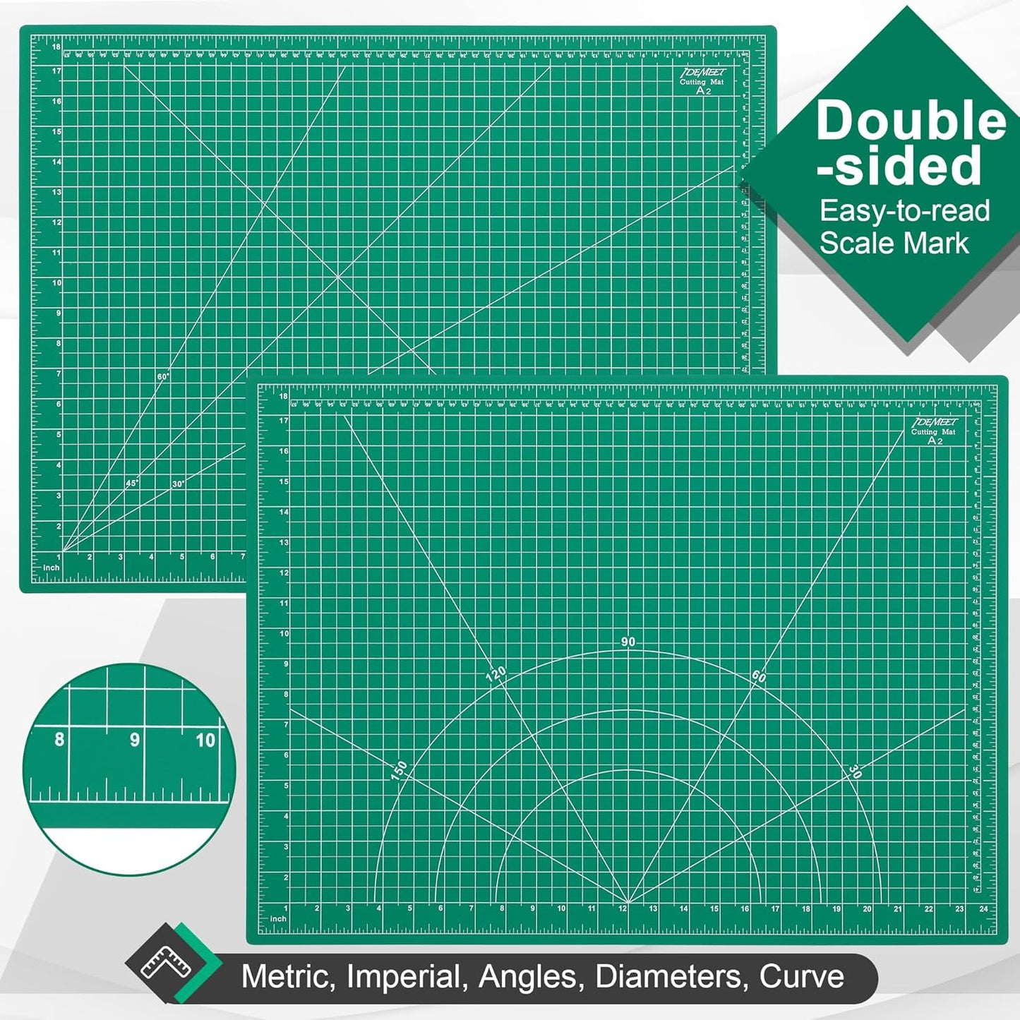 Density-upgraded 24" x 36" Large Self Healing Sewing Mat, Idemeet Rotary Cutting Mat 5-Ply Cut Board for Crafts Hobby Project, Scale Size 24" x 36", A1, Green