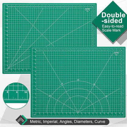 Density-upgraded 24" x 36" Large Self Healing Sewing Mat, Idemeet Rotary Cutting Mat 5-Ply Cut Board for Crafts Hobby Project, Scale Size 24" x 36", A1, Green