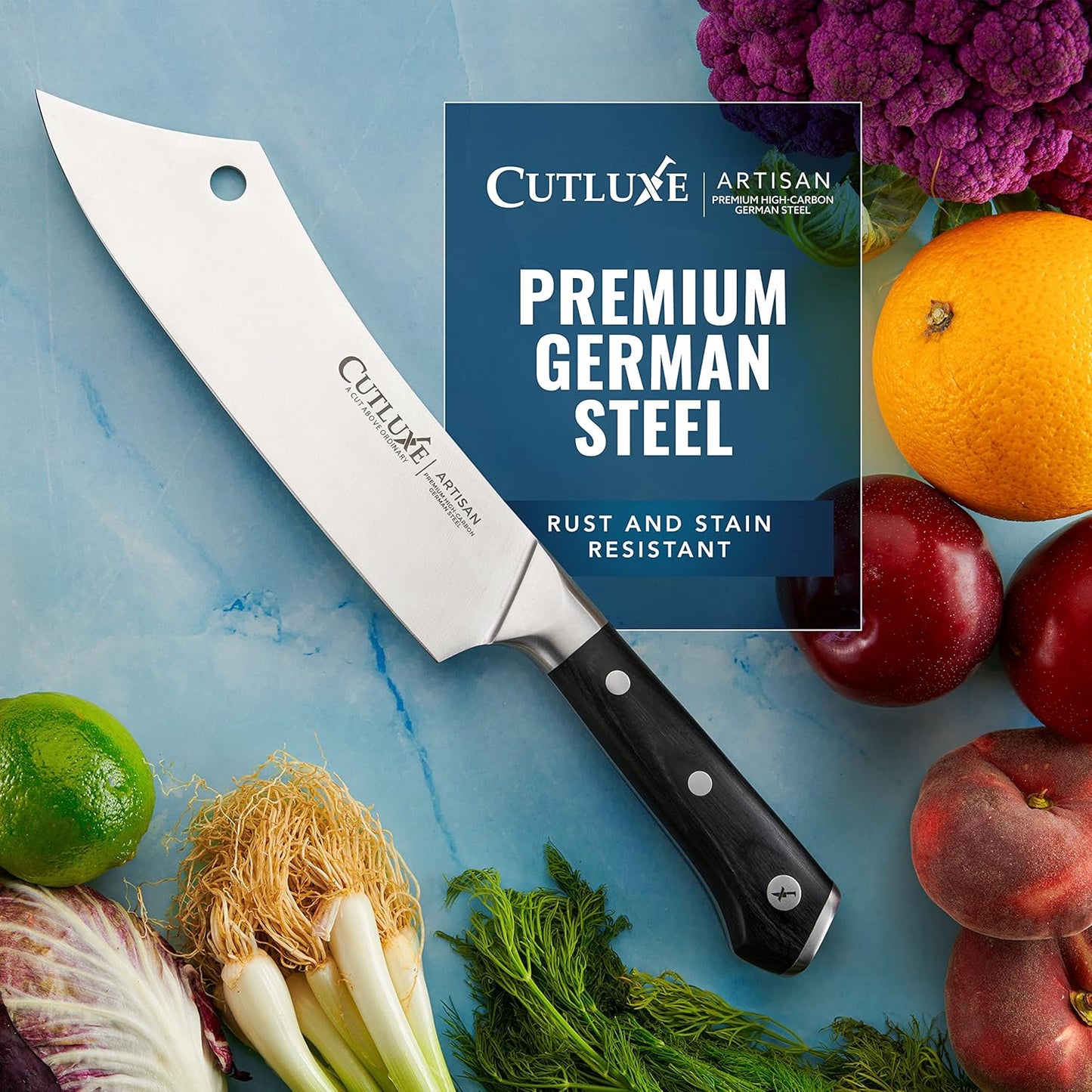 Cutluxe Meat Cleaver Knife - 7" Heavy Cleaver Butcher Knife, Razor Sharp German Steel Blade, Full Tang, Ergonomic Handle Design – Artisan Series