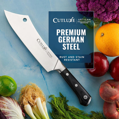 Cutluxe Meat Cleaver Knife - 7" Heavy Cleaver Butcher Knife, Razor Sharp German Steel Blade, Full Tang, Ergonomic Handle Design – Artisan Series