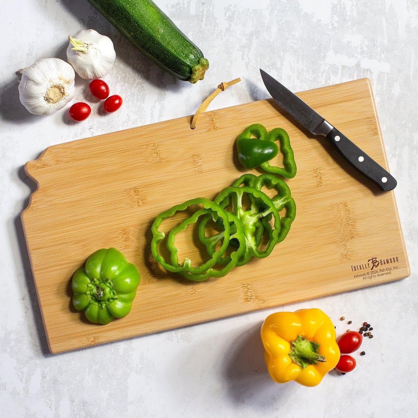 Totally Bamboo Tennessee State Shaped Cutting Board and Charcuterie Serving Platter with Artwork by Fish Kiss, Includes Hang Tie for Wall Display - Colors B