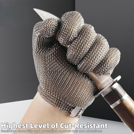 Cut Resistant Glove Food Grade, Stainless Steel Mesh Metal Cutting Gloves, Safety Kitchen Work Glove with Adjustable Wrist Clasp, for Meat Cutting, Oyster Shucking, Mandoline Knife, Fish Fillet