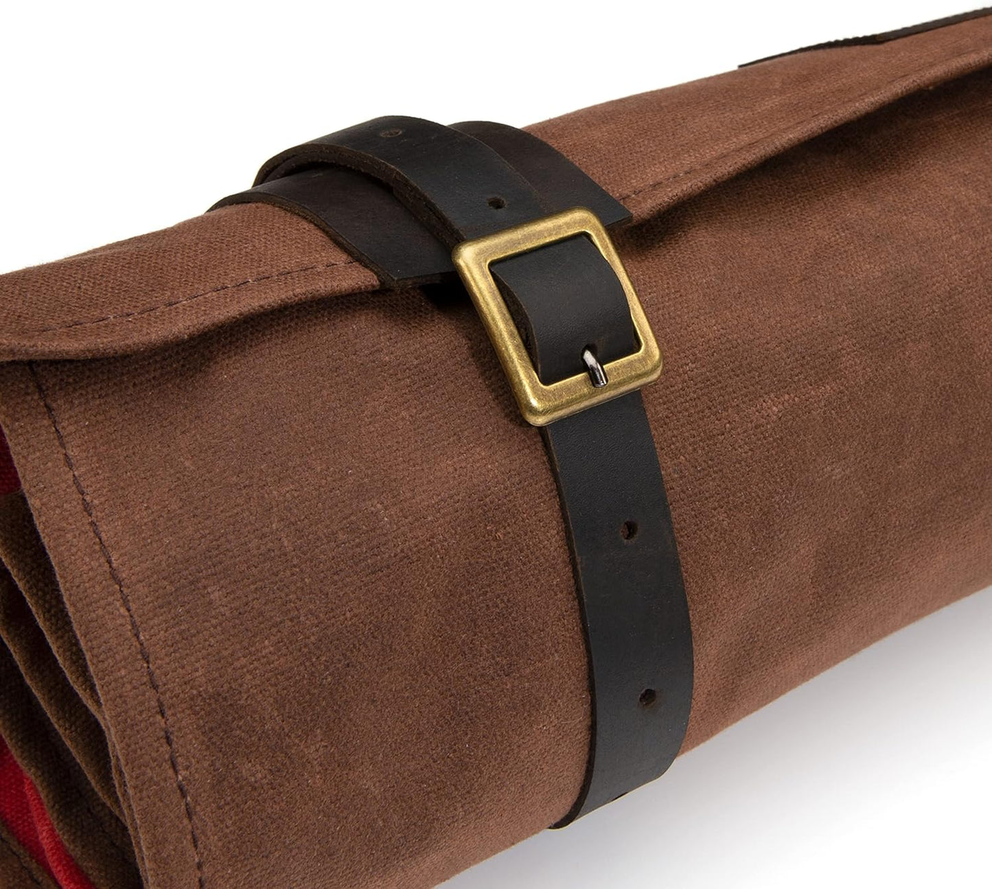 Dickies Chef Knife Roll Bag Portable Organizer and Cutlery Storage Roll, Waxed Canvas and Leather, Medium
