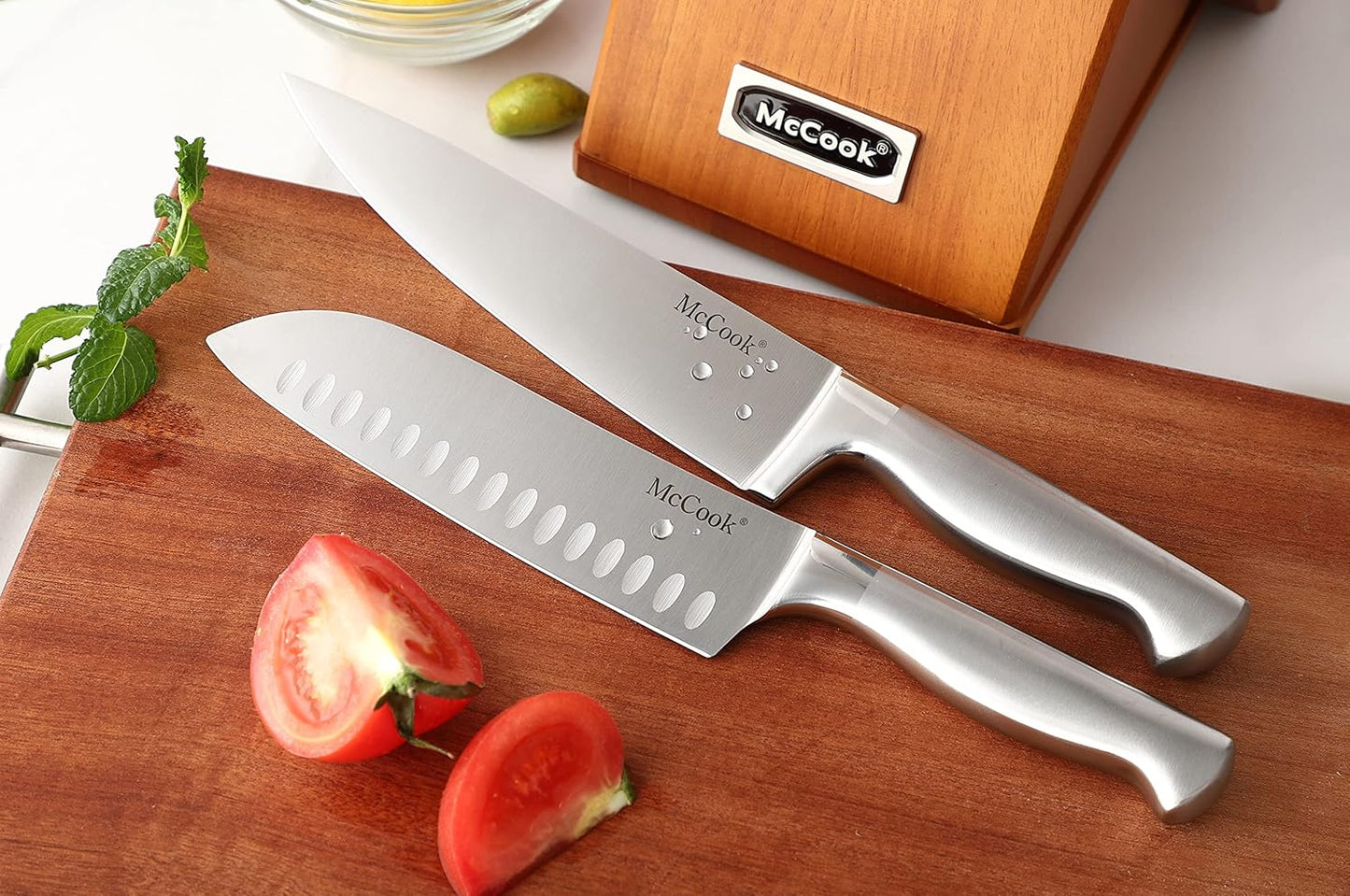 McCook® Knife Sets,German Stainless Steel Knife Block Sets with Built-in Sharpener