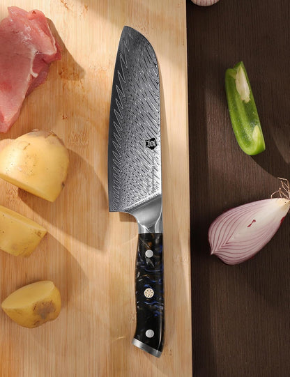 WILDMOK Santoku Knife 7 Inch kitchen knife, Ultra Sharp with Japanese Damascus Forged Santoku Knife, Ergonomic Resin Handle, cooking gifts with gift box