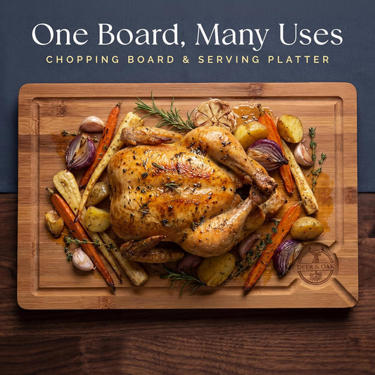 Pre-Oiled, Non Toxic 3-Piece Carbonized Bamboo Cutting Board Set, Eco-Friendly Wooden Chopping Boards for Kitchen with Hanging Hole, 500°F Carbonized Technology Charcuterie Serving Boards Deer & Oak