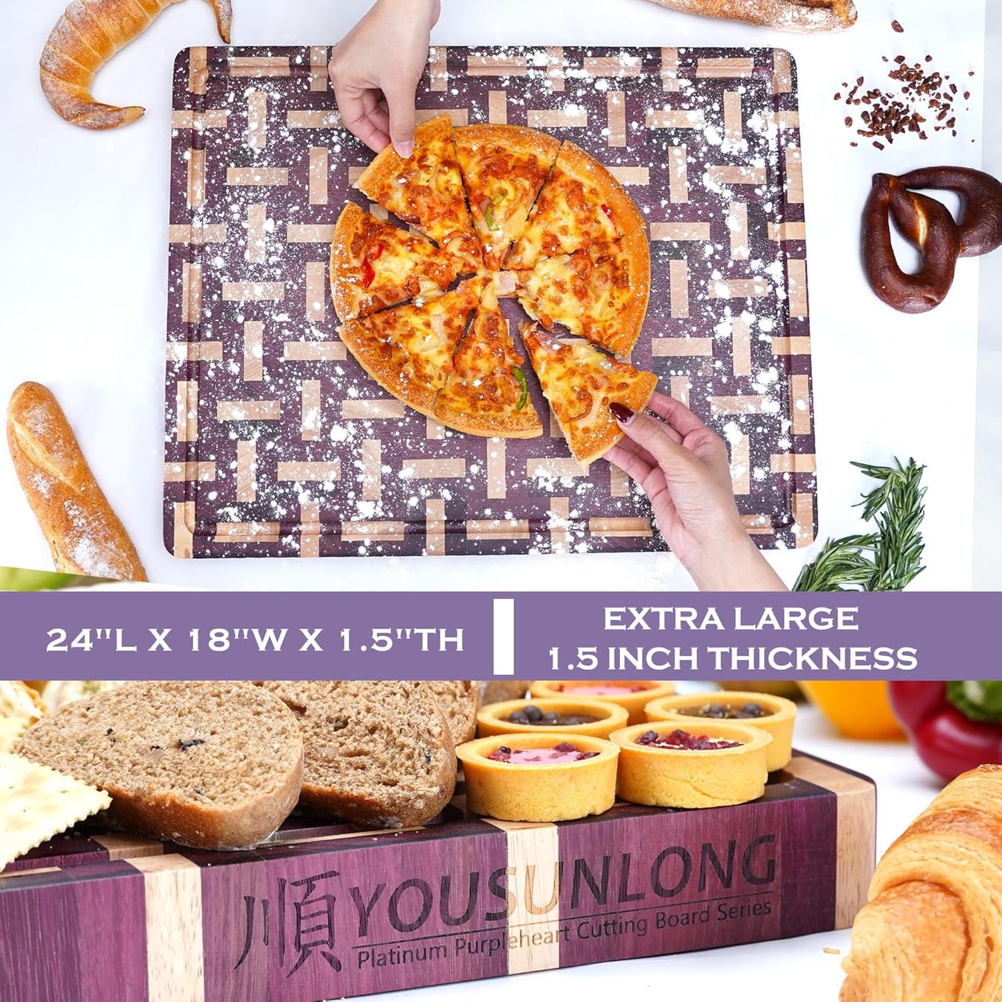 YOUSUNLONG End Grain Cutting Board - 20"L x 16"W x 1.5"Th - Butcher Block Built-In Juice Grooves & Handle - Chopping Board Made of Acacia Wood Mixed With Oak - Barbecue Tray,Cooktop Board