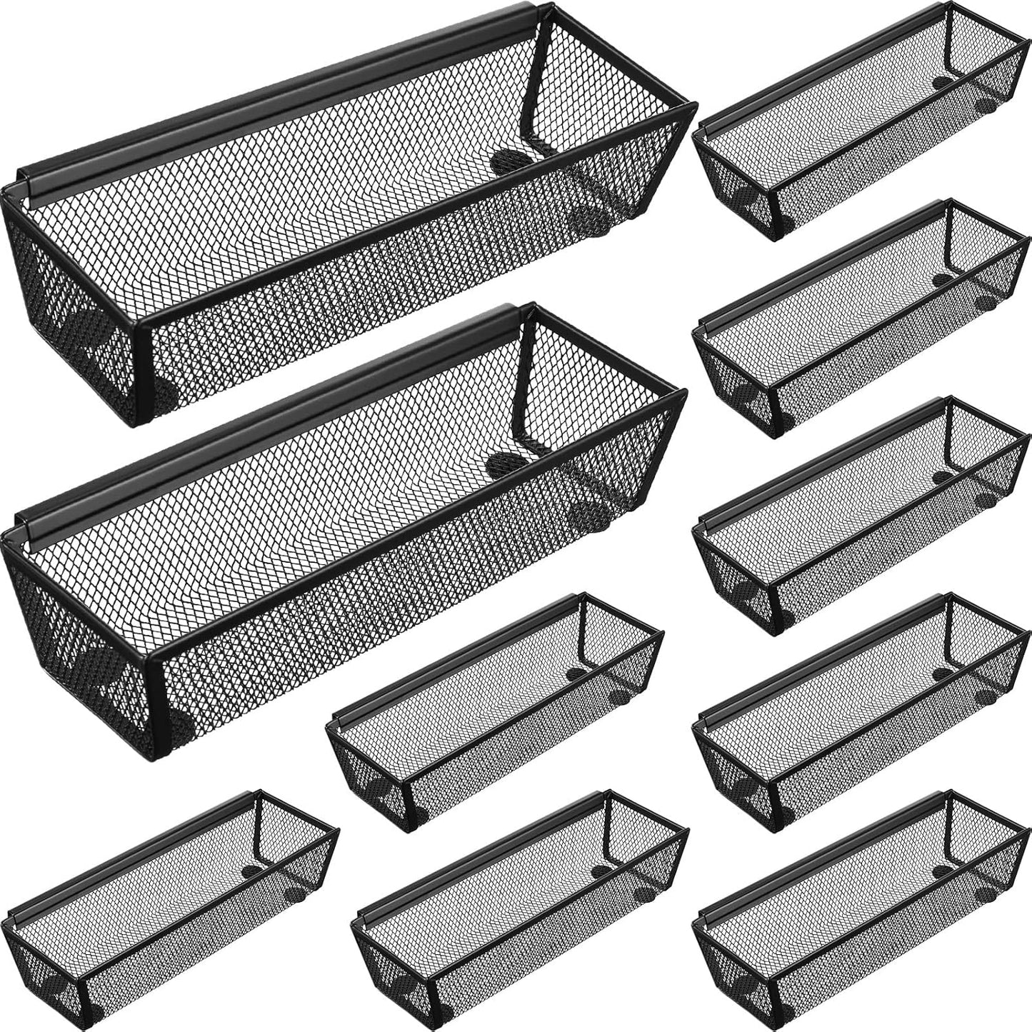 Chumia 10 Pack Silverware Drawer Organizer 9 x 3 x 2 Inch Mesh Utensil Organizer for Kitchen Drawers with Interlocking Arm for Flatware Knives Spoons Fork Cosmetic Utensil Tabletop Storage Tray