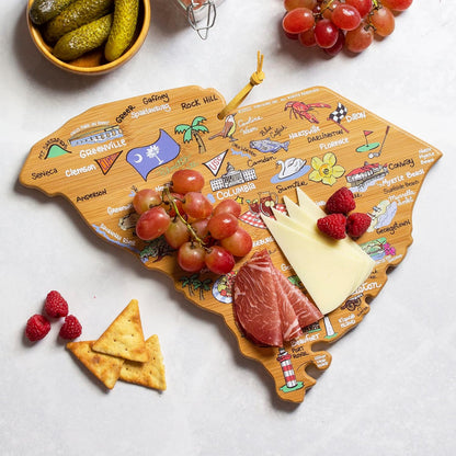 Totally Bamboo Tennessee State Shaped Cutting Board and Charcuterie Serving Platter with Artwork by Fish Kiss, Includes Hang Tie for Wall Display - Colors A