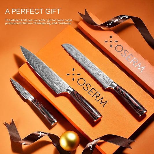 Knife Set | Gift-Ready 6-Piece (5+1) Japanese Style Kitchen Knife Set — Burgundy Gift Box with An Additional 8" Chef Knife — Ideal Christmas, Wedding & Household Gift
