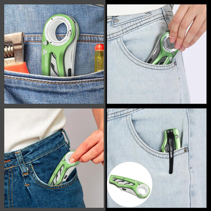 Tondiamo 4 Pcs Folding Pocket Utility Knife Heavy Duty Box Cutter Folding Razor Knife with Anti Slip Finger Loop Easy Change Blades 3 Lock Positions Design (Yellow,Red,Black,Green)