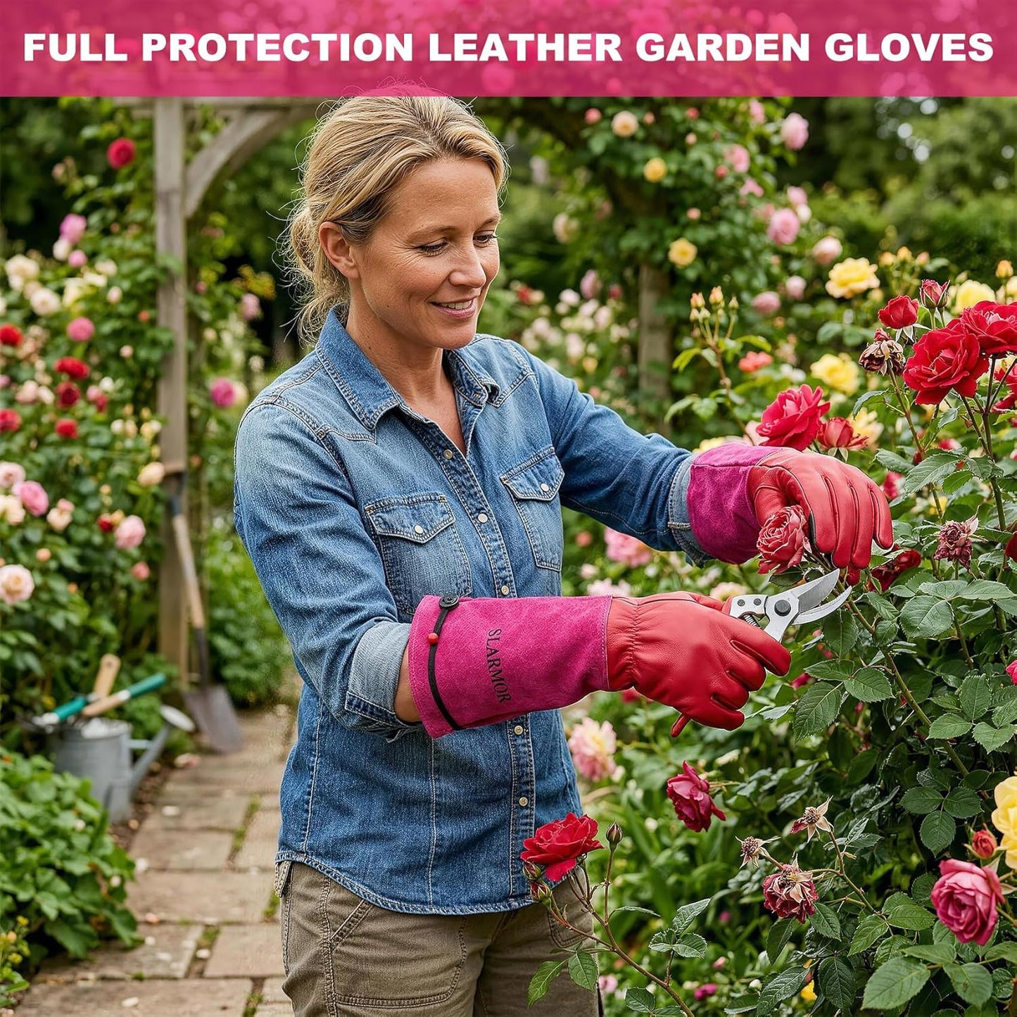 Long Gardening-Gloves Women/Men-Thorn proof Rose Pruning Heavy Duty Gauntlet, Best Garden Gifts for Gardener-L