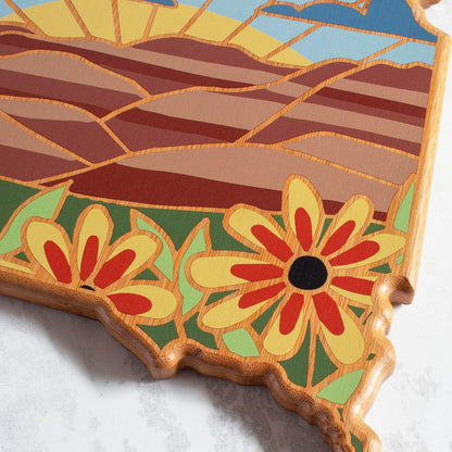 Totally Bamboo North Carolina State Shaped Cutting Board and Charcuterie Serving Platter with Artwork by Summer Stokes, Includes Hang Tie for Wall Display 18" x 8" x 5/8" - Colors B