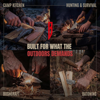 BIGCAT ROAR Predator Hunter - Patented Handmade Damascus Steel Fixed Blade Hunting Knife 10" - Walnut Wood Handle & Leather Sheath - Bushcraft Outdoor Skinning & Survival Knife - Collector Men Gifts