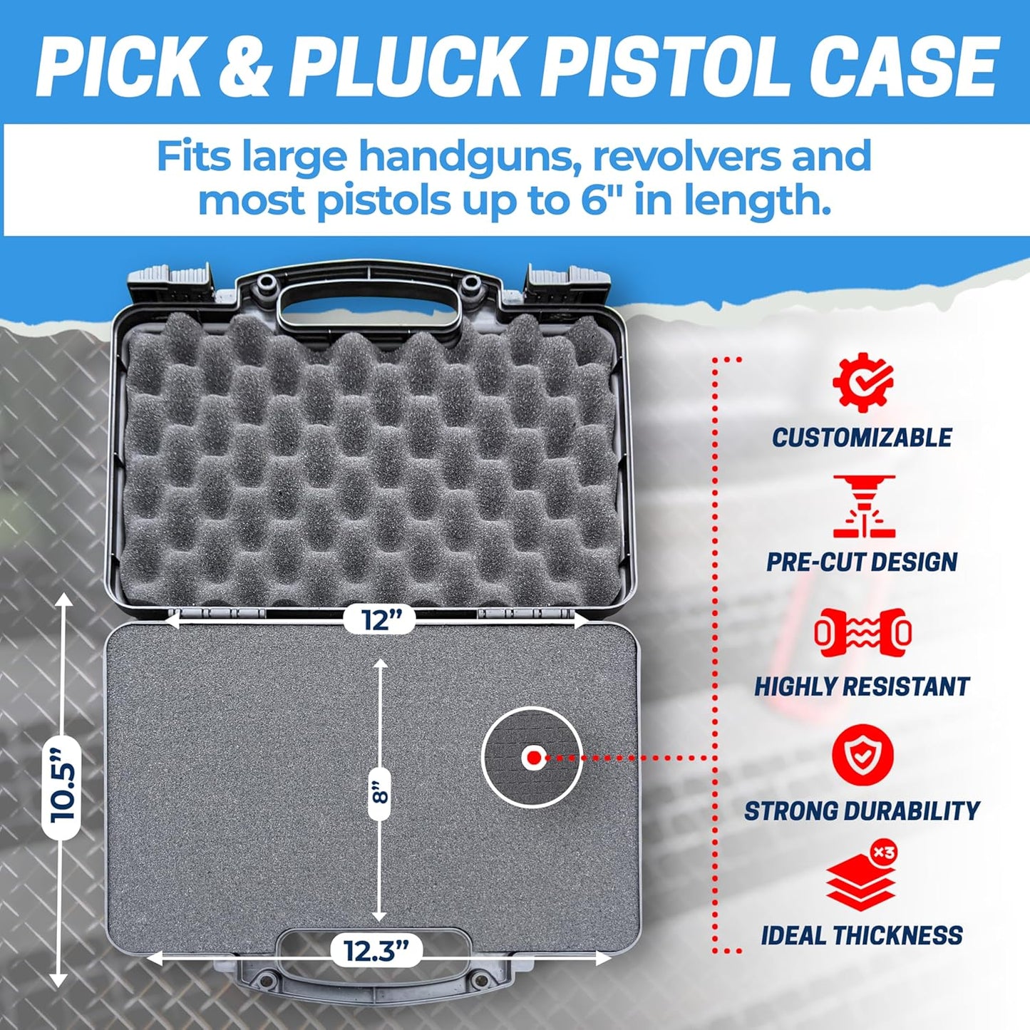 Cedar Mill Fine Firearms TSA Approved Hard Gun Case – Airline Approved Lockable Pistol Carrying Case with Dual Latch & Customizable Foam – Fits 9mm Handgun, Revolver & Firearm for Travel & Range Use