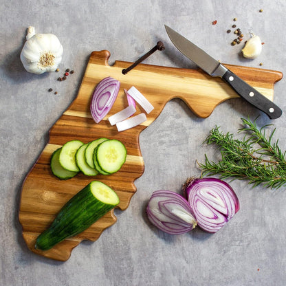 Totally Bamboo Rock & Branch Origins Series New York State Shaped Cutting Board and Charcuterie Serving Tray, Includes Hang Tie for Wall Display