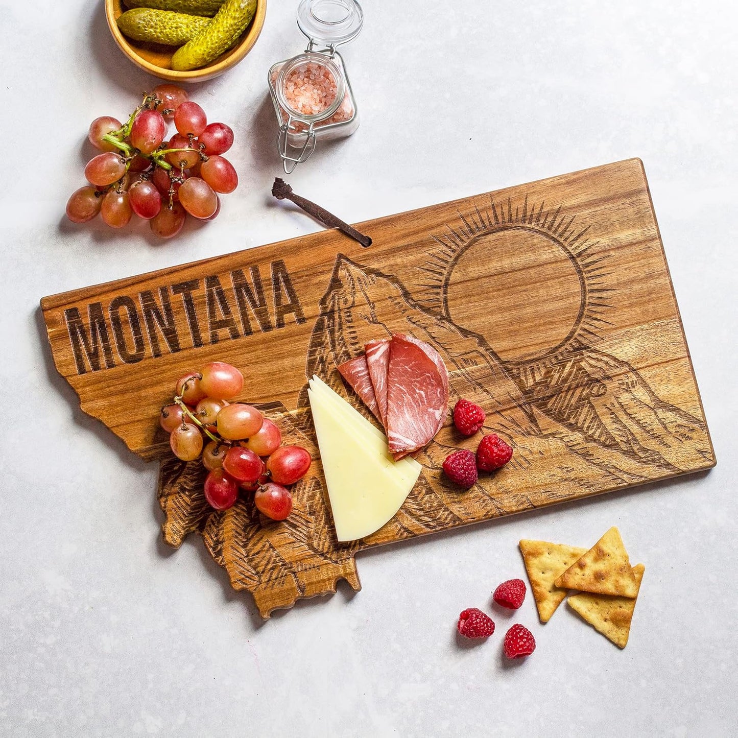 Totally Bamboo Rock & Branch Origins Series New York State Shaped Cutting Board and Charcuterie Serving Tray, Includes Hang Tie for Wall Display