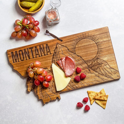 Totally Bamboo Rock & Branch Origins Series New York State Shaped Cutting Board and Charcuterie Serving Tray, Includes Hang Tie for Wall Display