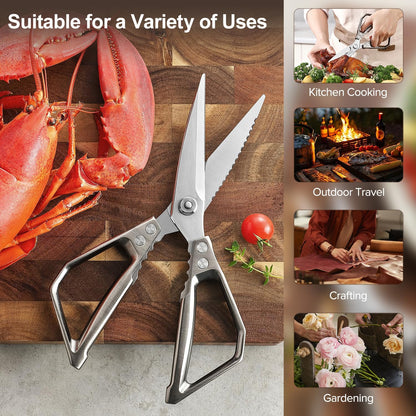 XINZUO Sandvik 14C28N Stainless Steel Multi-Purpose Kitchen Shear,Heavy Duty Kitchen Food Scissors For (Meat/Herbs/Poultry),With Silver Aluminum Alloy Handle