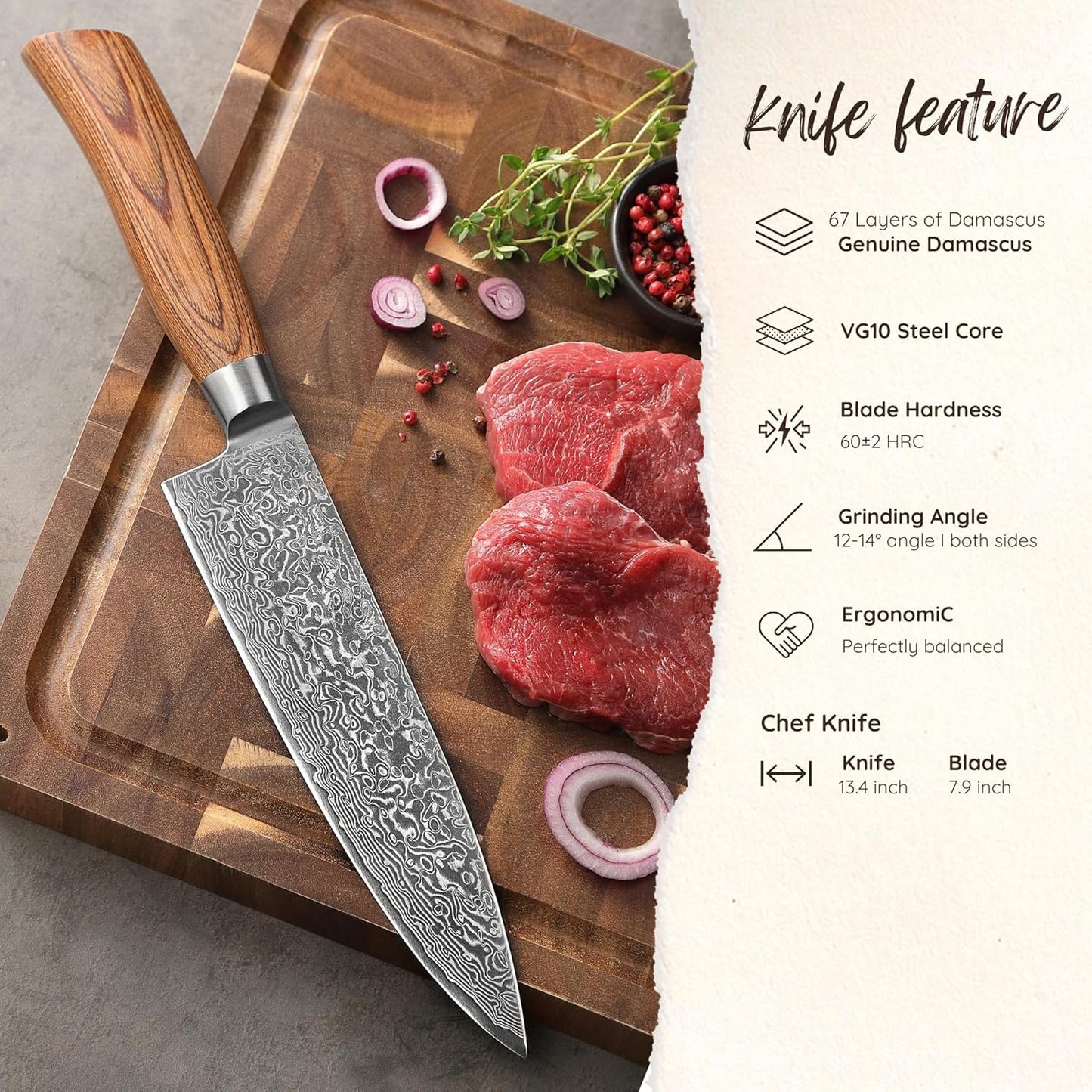 Wakoli EDIB Pro Premium Kiritsuke Chef's Knife – Japanese-Style Kitchen Knife | 8-Inch Blade Made of 67-Layer Genuine Damascus Steel with Pakkawood Handle | Sharp, Durable, Professional Cooking Tool