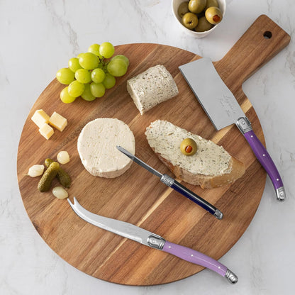 Laguiole Cheese Knife Set of 3 – Charcuterie Accessories w/Faux Ivory Handles – Includes 6.25" Cheese Spreader, 9.25" Spear & 8.5" Cleaver Knife