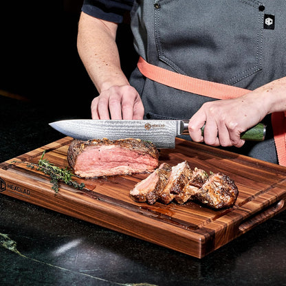 HexClad Medium Walnut Cutting Board, Double-Sided with Juice Groove & Recessed Handles, Durable, Scratch-Resistant Hardwood, Great for Chopping, Carving & Serving, 11.75"x15.75"