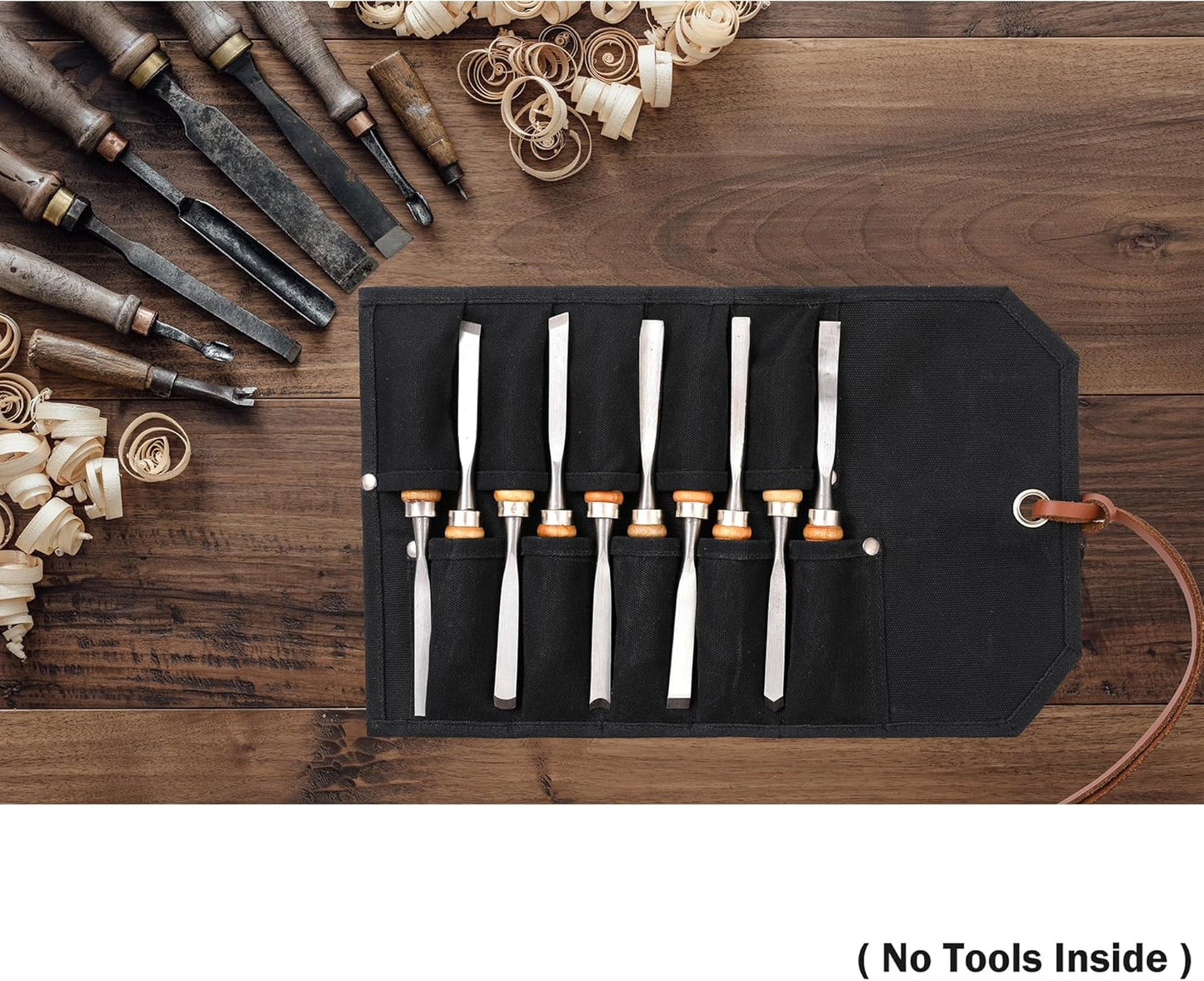 Multi-Function Chisel Roll, Heavy Duty 16oz Waxed Canvas Tool Storage Bag, Sturdy Tool Carrier with 10 Slots for Chisel Wrench Screwdriver | Dark Green