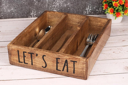 Wooden Kitchen Drawer Organizer Fir Wood Cutlery Silverware Tray Organizer with 3 Compartments, Decorative Utensil Holder for Flatware, Knives, Forks, Spoons