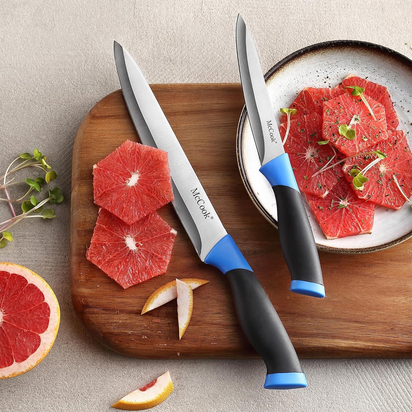 McCook® Knife Sets,German Stainless Steel Kitchen Knife Block Set with Built-in Sharpener