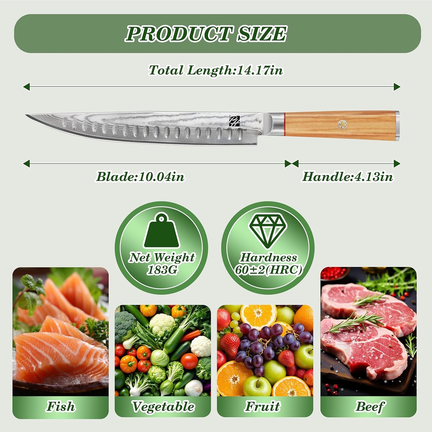 9 Inch Damascus Carving Knife - Brisket Knife 67 Layer VG-10 Steel Core with Olive Wood Handle, 62 HRC Precision Sharp Professional Kitchen Knife for Meat Slicing and BBQ, Gift Box Included