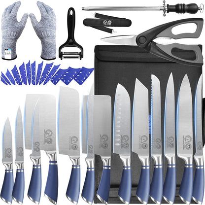 XYJ Professional Knife Sets for Master Chefs,Meat Cleaver Butcher for Camping,Chef Knife Set with Magnetic Knife Block,Stainless Steel Kitchen Knives Tools Kit