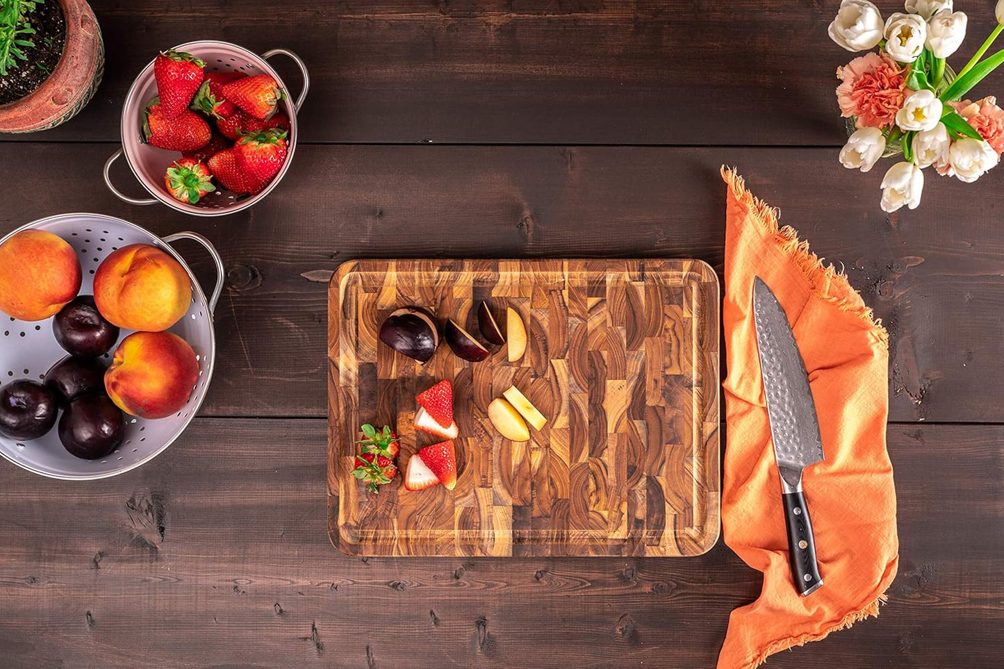 Lipper International Teak Wood End Grain Kitchen Chopping Block and Cutting Board, Small, 12" x 8" x 1-1/4"