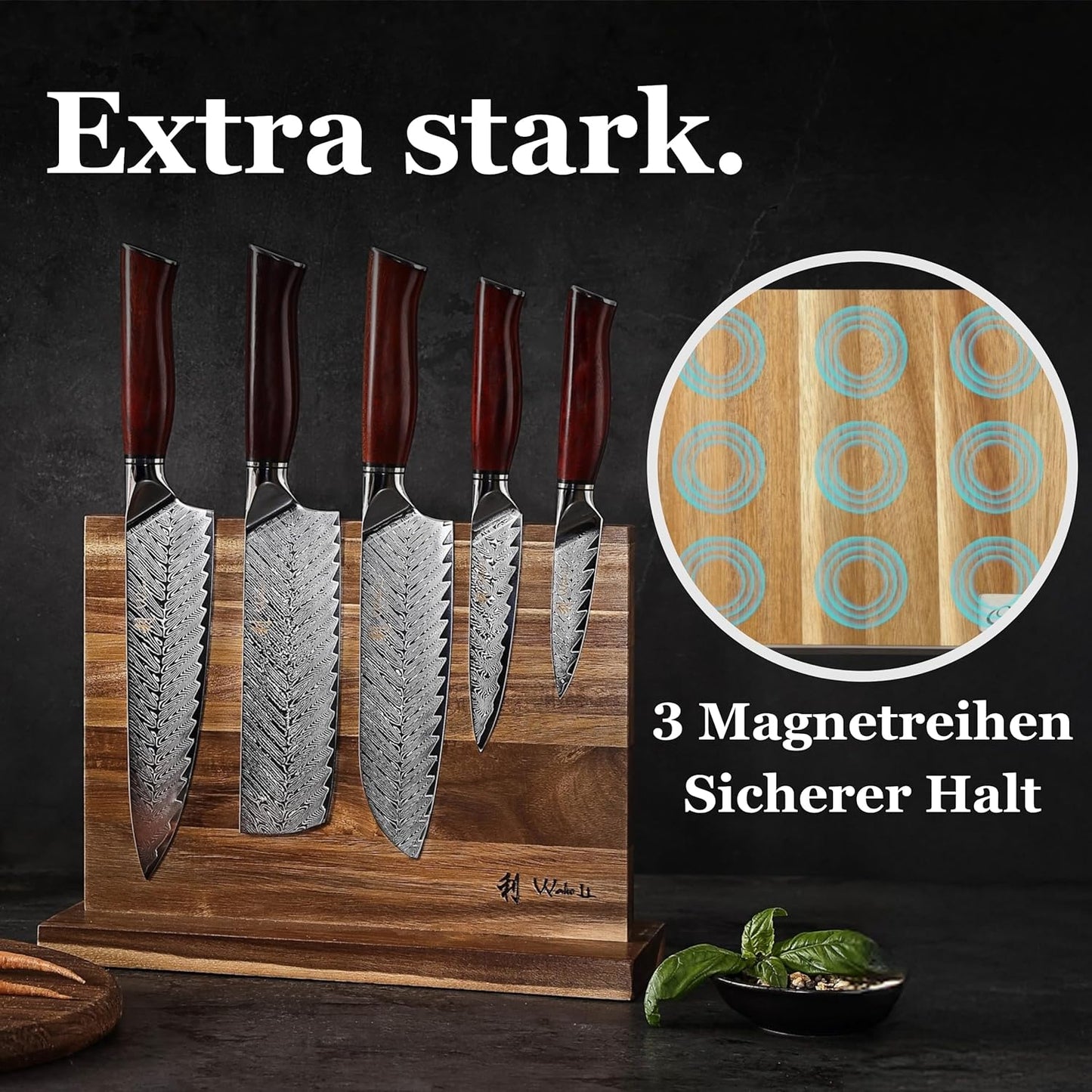 Wakoli Damascus Chef Knife Set with Magnetic Block – 5-Piece Professional Kitchen Knife Block Set, Genuine 67-Layer Damascus Steel Blades with VG10 Core & Ergonomic Sycamore Wood Handles
