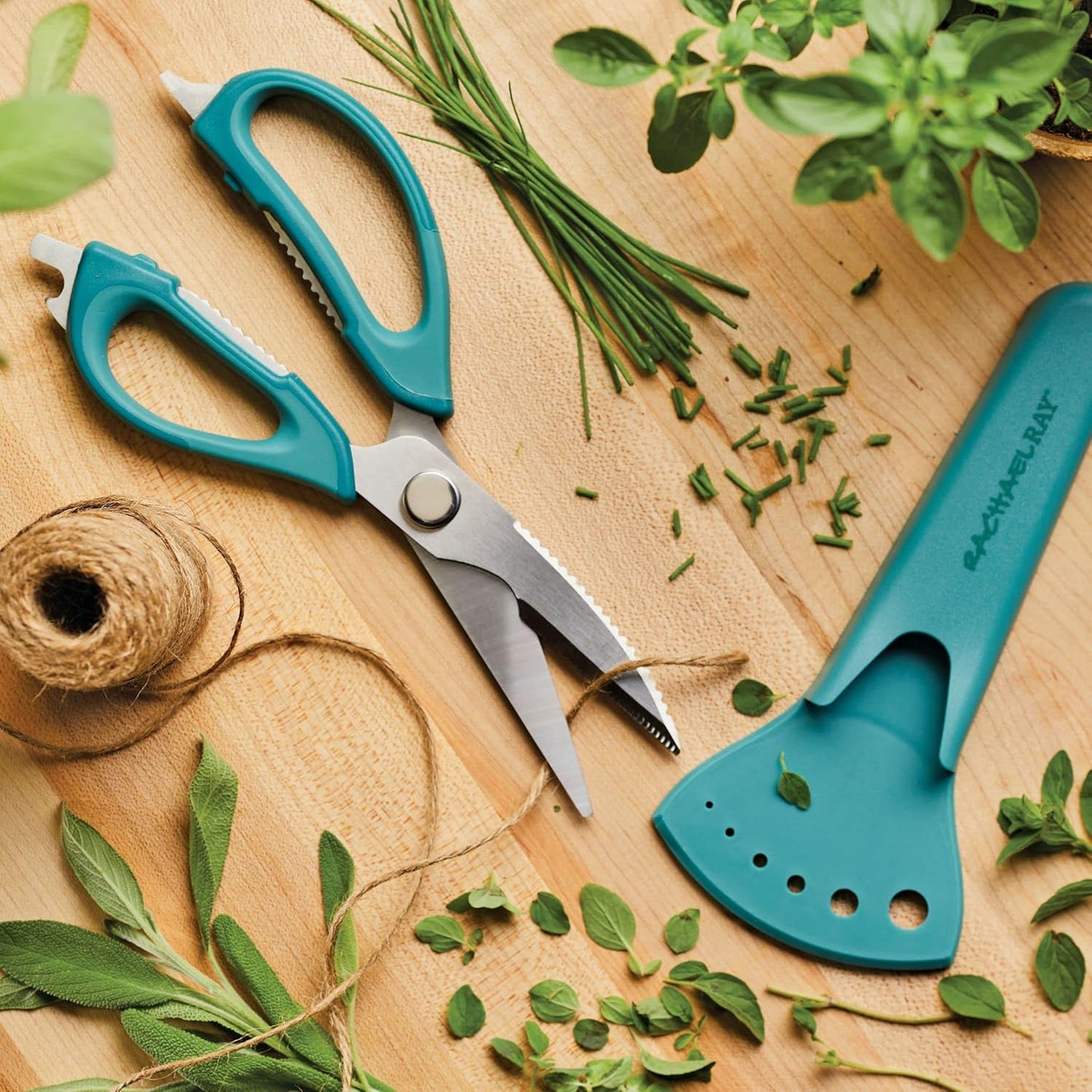 Rachael Ray Cutlery Japanese Stainless Steel Knives Set with Sheaths, 8-Inch Chef Knife, 5-Inch Santoku Knife, and 3.5-Inch Paring Knife, Teal