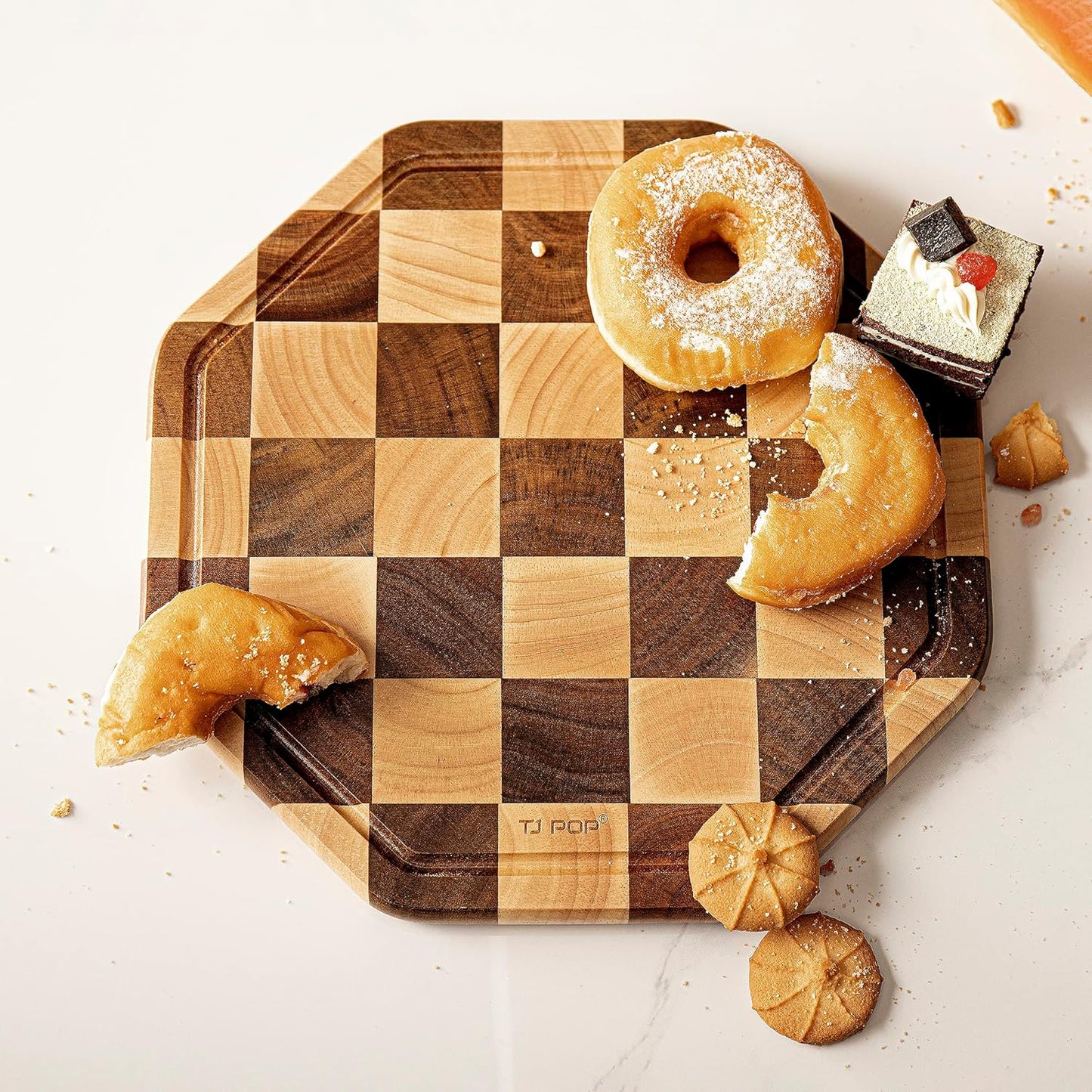 End Grain Butcher Block 15"x11", Premium Acacia Wood Cutting Board with Juice Groove, TJ POP Medium Chopping Board for Kitchen, 1.2" Thick
