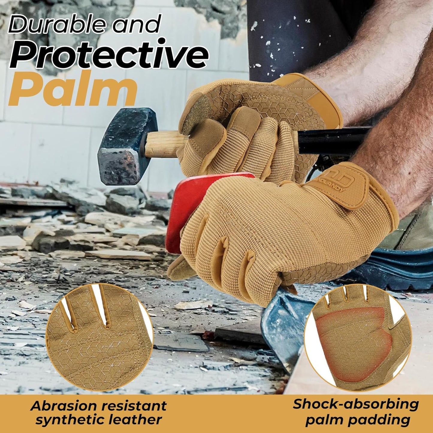 HANDLANDY Work Gloves for Men & Women, Utility Mechanic Working Gloves Touch Screen, Flexible Gardening Gloves for Yard